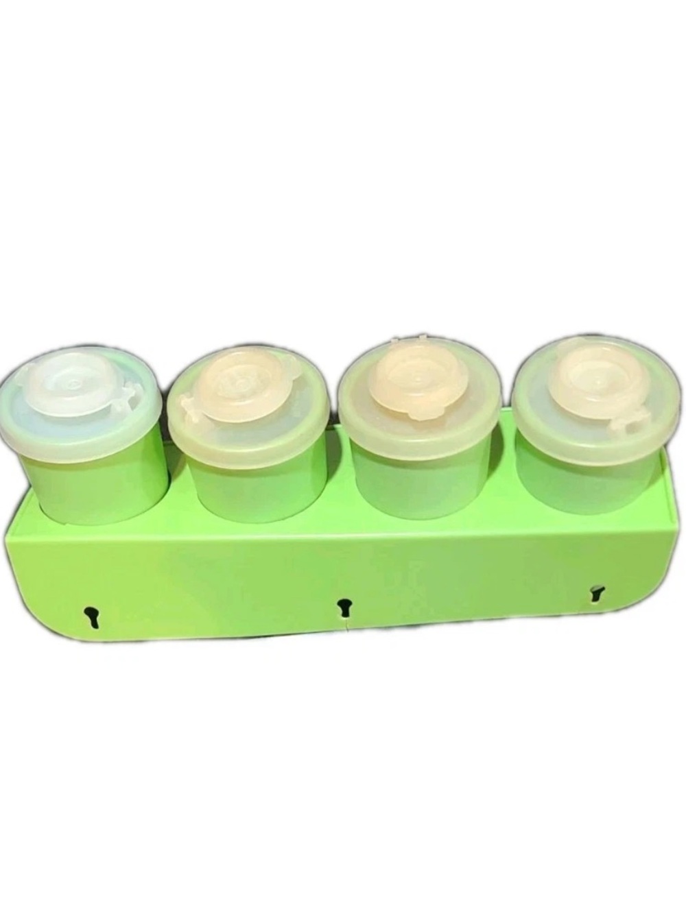 Vintage Green Tupperware Salt Pepper Shakers Spices Set Of 4 With Hanging Rack